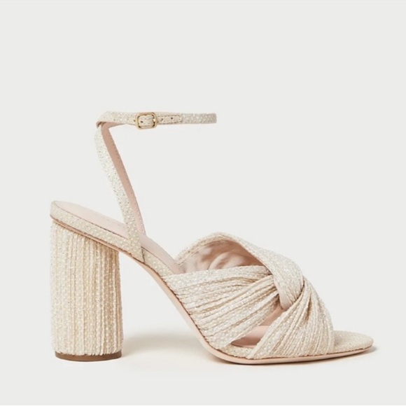Loeffler Randall Shoes - NEW Loeffler Randall Reed Cream Sparkle Pleated Twist Heels Sandals 8